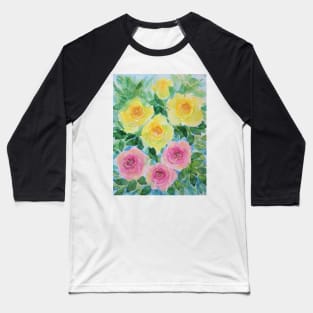 Roses Watercolor Painting Baseball T-Shirt